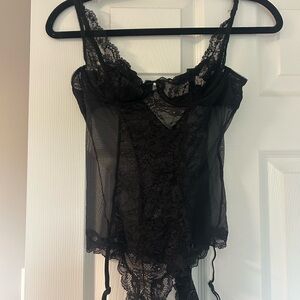 Victoria's Secret Black Lace one piece lingerie 34B